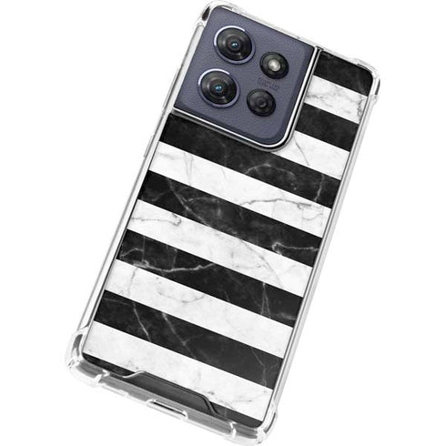 Black and White Striped Marble Moto G Play 5G (2025) Clear Case